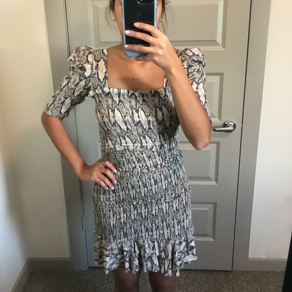 Boutique Ruched Snakeskin Dress